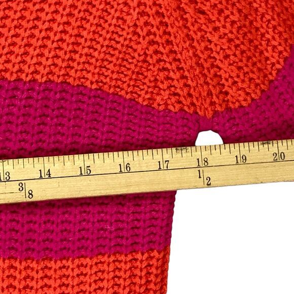 Derek Heart Sweater Women M Pink Orange Striped Chunky Knit V Cozy Neck Pullover - Picture 8 of 16